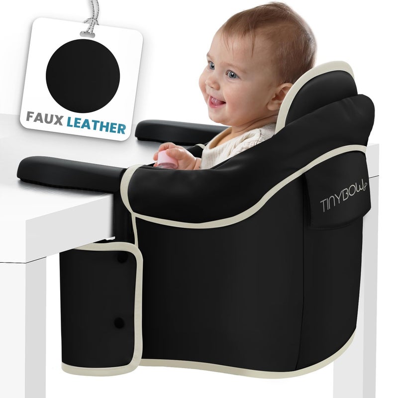 Tinybow Elegant Faux Leather Hook-On High Chair for Baby - Portable Baby Seat for Eating, Travel and Table Attachment - Image 1